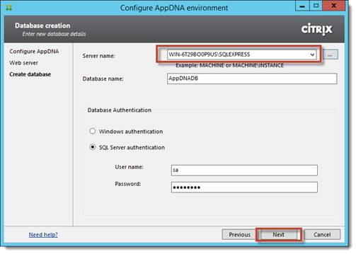Figure 15 : AppDba Configuration SQLServer